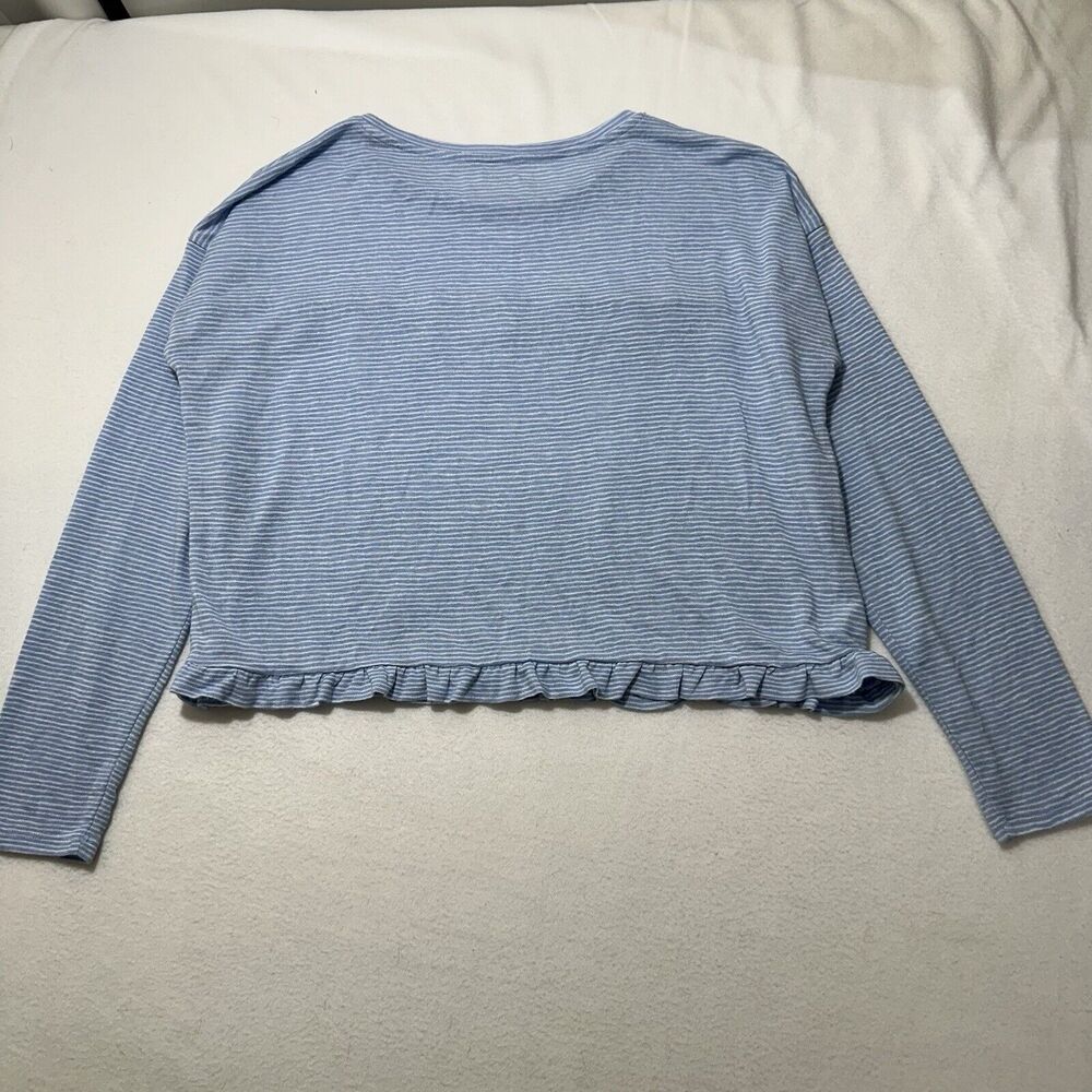 Ann Taylor LOFT Women's Large Blue White Striped Long Sleeve Ruffle T Shirt - Picture 10 of 12